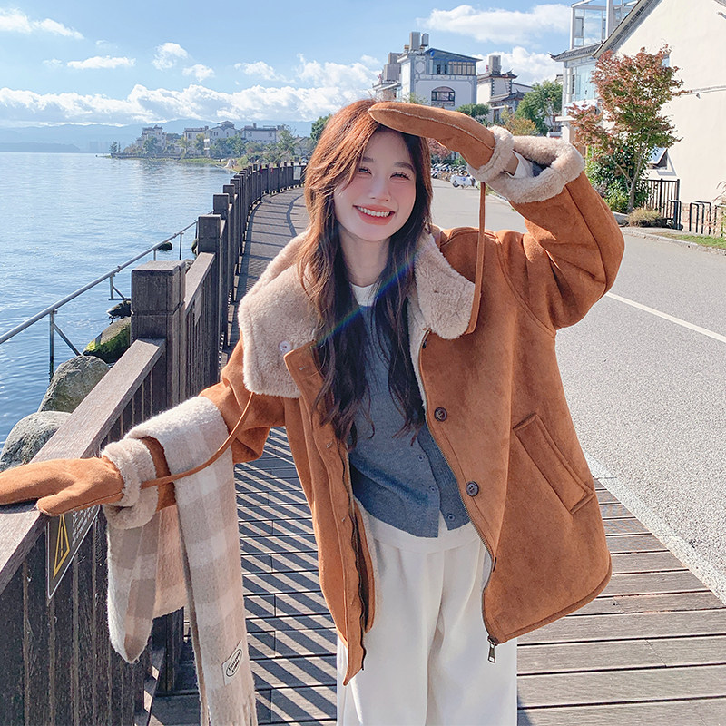 【新品】赠手套加厚连帽驼色皮毛一体172-6868-P195控288,女装派克服,2C056