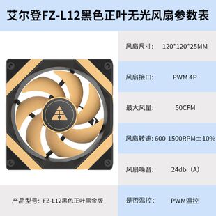 金河田艾尔登FZ-L12无光机箱风扇智能温控正反叶静音12CM机箱风扇