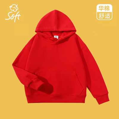 巴拉线黑色红色卫衣儿童秋冬款中大童加绒秋装男童女童连帽外套