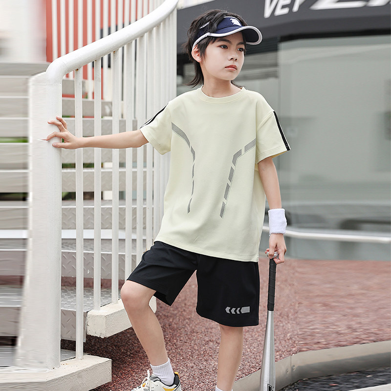 儿童速干冰丝衣套装男童短袖T恤套装夏季薄款中大童运动服潮