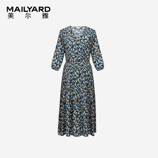 气质时尚 美尔雅女装 连衣裙 小碎花中袖 显瘦V领大摆长裙811 新款