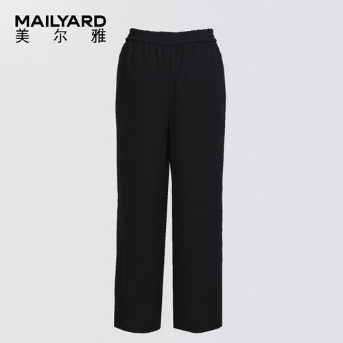 美尔雅女装松紧腰休闲裤 薄款宽松直筒舒适雪纺九分裤116-1