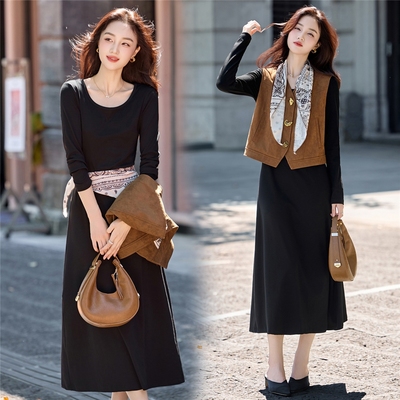 减龄二件套时尚套装洋气气质2025年新款秋款女装马甲连衣裙套装裙