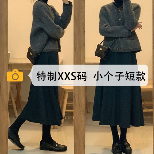 150cm小个子冬季毛呢半身裙女xxs