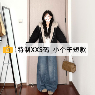 150cm小个子复古蓝牛仔裤女款2026新款春季加绒阔腿裤显高弯刀裤