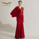 创意狐敬酒服新娘酒红色答谢服晚宴高端宴会主持人礼服长款 演出服
