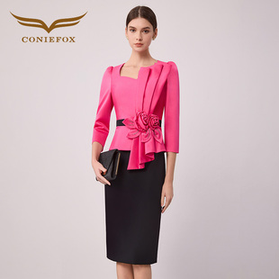 创意狐礼服日常可穿暖冬甜美感千金高级女装连衣裙年会晚宴通勤裙