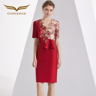 创意狐敬酒服新娘酒红色礼服裙子平时可穿答谢宴连衣裙宴会小礼裙