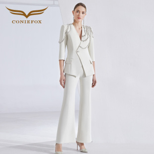 春装 套装 穿搭一整套减龄漂亮洋气套装 阔腿裤 小西装 创意狐2026新款