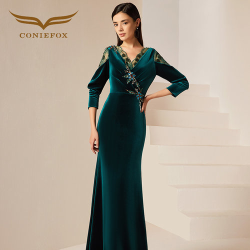 创意狐丝绒长裙显瘦鱼尾晚礼服