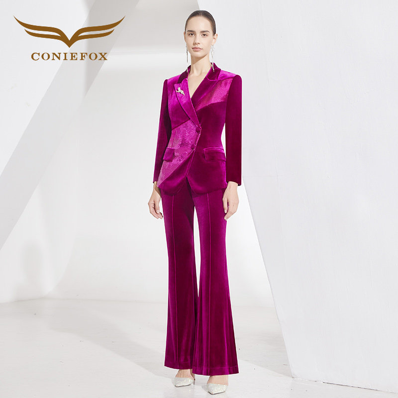 创意狐冬季搭配一整套2025丝绒女装轻奢洋装两件套装气质长裤套装