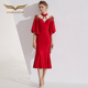 创意狐高端晚宴会红色礼服裙2025新款 酒会连衣裙女 改良旗袍中长款