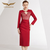 创意狐答谢宴礼服红色敬酒服结婚礼服女新娘回门服订婚服夏连衣裙