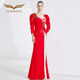 创意狐晚礼服2024新款 礼服轻奢红色演出服长裙 宴会年会主持人长款