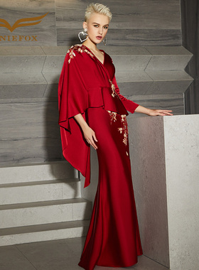 创意狐婚礼红色礼服高端晚礼服2025新款宴会连衣裙气质妈妈礼服裙