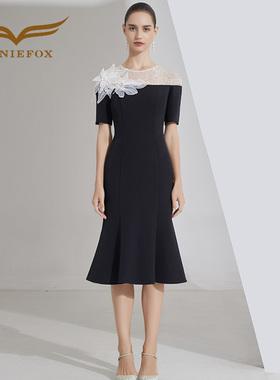 创意狐黑色礼服宴会主持人日常可穿聚会礼裙气质名媛高端连衣裙女