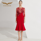 创意狐敬酒服新娘酒红色礼服裙平时可穿答谢晚宴连衣裙宴会小礼裙