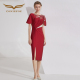 创意狐红色礼服高端宴会主持人礼裙气质合唱团演出服新款 连衣裙女