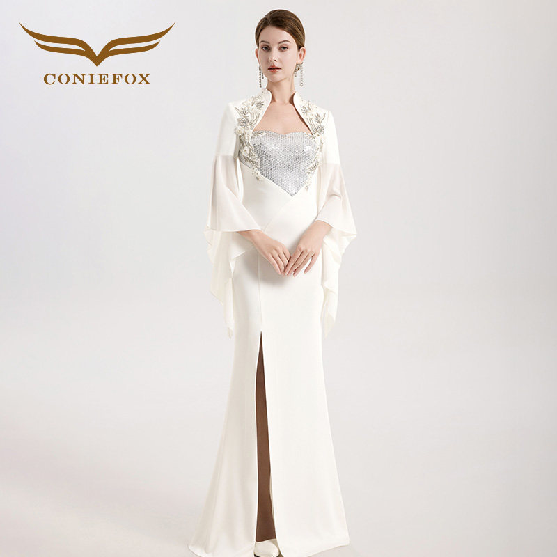 创意狐端庄大气优雅白色长款礼服高端轻奢小众高级收腰显瘦鱼尾裙