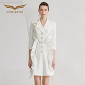 创意狐富家千金礼服短款 轻奢小众高端白色连衣裙原创设计小个子裙