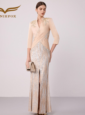 创意狐高端大气上档次演出服简约复古轻奢长款端庄优雅礼服裙晚装