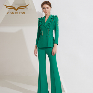 创意狐高端职业装西装上衣套装秋冬新款时尚主持人气质裤装两件套