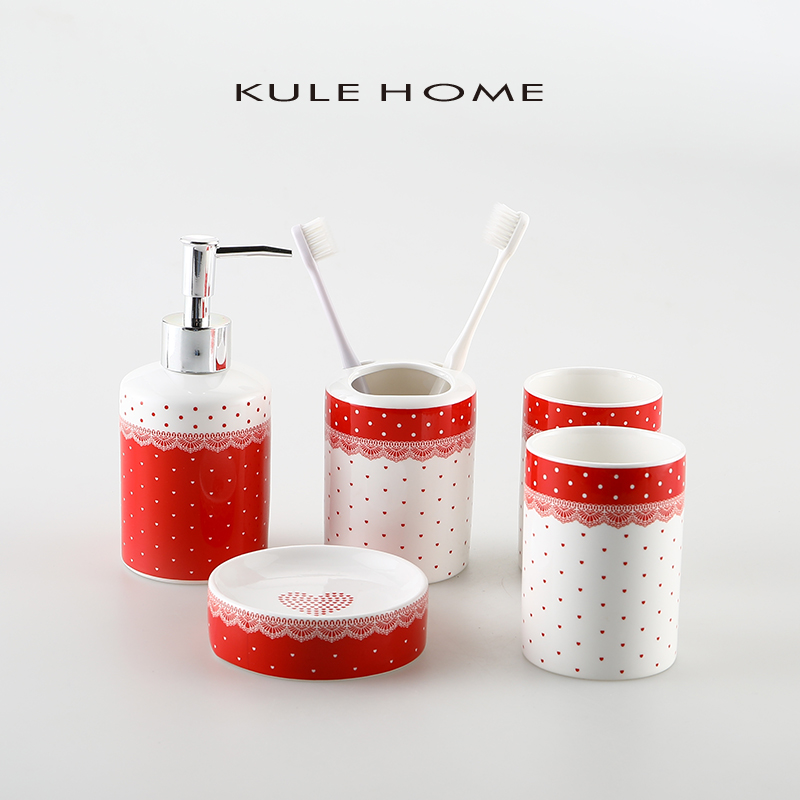 KULE HOME 陶瓷卫浴五件套洗漱套装浴室用品卫生间漱口牙刷杯套件