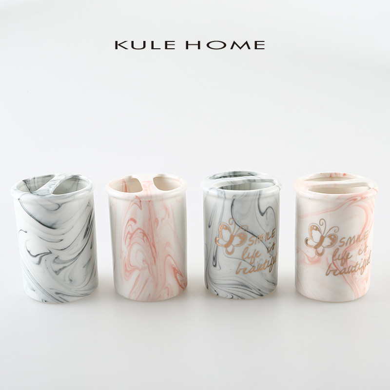 KULE HOME大理石纹ins化妆刷筒陶瓷眉笔美妆梳子化妆品收纳桶笔筒图片