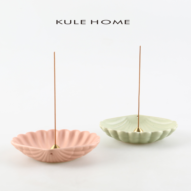 KULE HOME 陶瓷创意三色海贝香炉香插檀香炉插香器香托简约禅意香