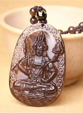 2026年冰种黑曜石虚空藏普萨吊坠男女项链属牛虎本命佛守护神吊坠