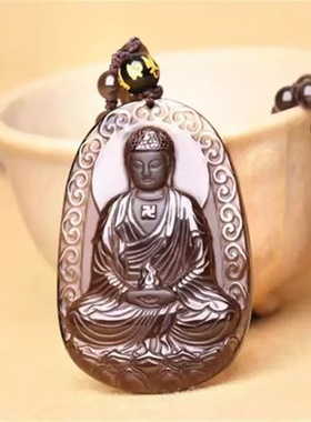 2026年冰种黑曜石大日如来吊坠男女项链属羊猴本命佛守护神项链