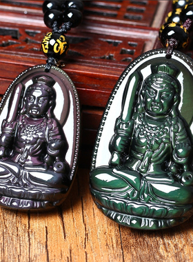 彩虹眼黑曜石不动尊菩萨属鸡吊坠