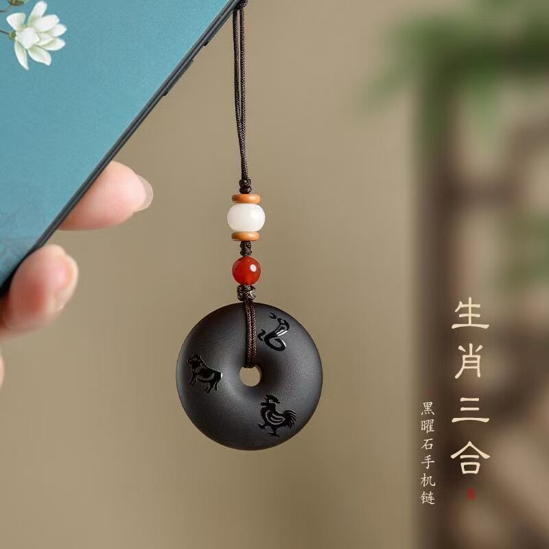 十二生肖黑曜石虎马狗寅午戌三合贵人吊坠男女项链亥卯未钥匙扣
