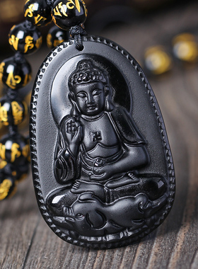乌金黑曜石阿弥陀佛2026年生肖属猪本命佛守护神吊坠项链男女