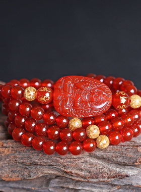 2026年红玛瑙大势至菩萨手链属马本命佛守护神108颗佛珠手链男女