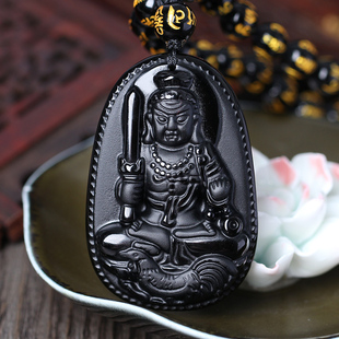 乌金黑曜石生肖属鸡本命佛守护神不动明王不动尊菩萨吊坠项链男女