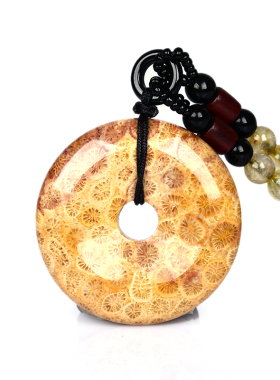 珊瑚玉平安扣情人节饰品吊坠项链