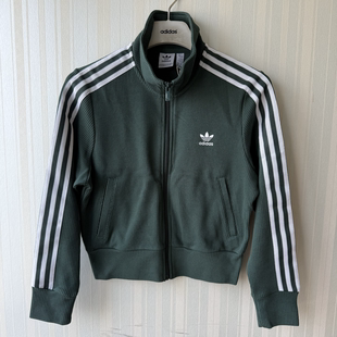 潮包背 现货 Adidas 三叶草女款复古针织运动休闲修身外套 IW3162