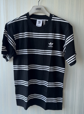 潮包背 现货 Adidas 三叶草男款条纹运动休闲短袖T恤 IL4703