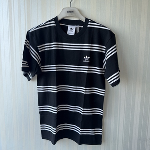 潮包背 现货 Adidas 三叶草男款条纹运动休闲短袖T恤 IL4703