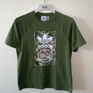 潮包背 现货 Adidas 三叶草男款运动休闲印花短袖T恤 IS0248