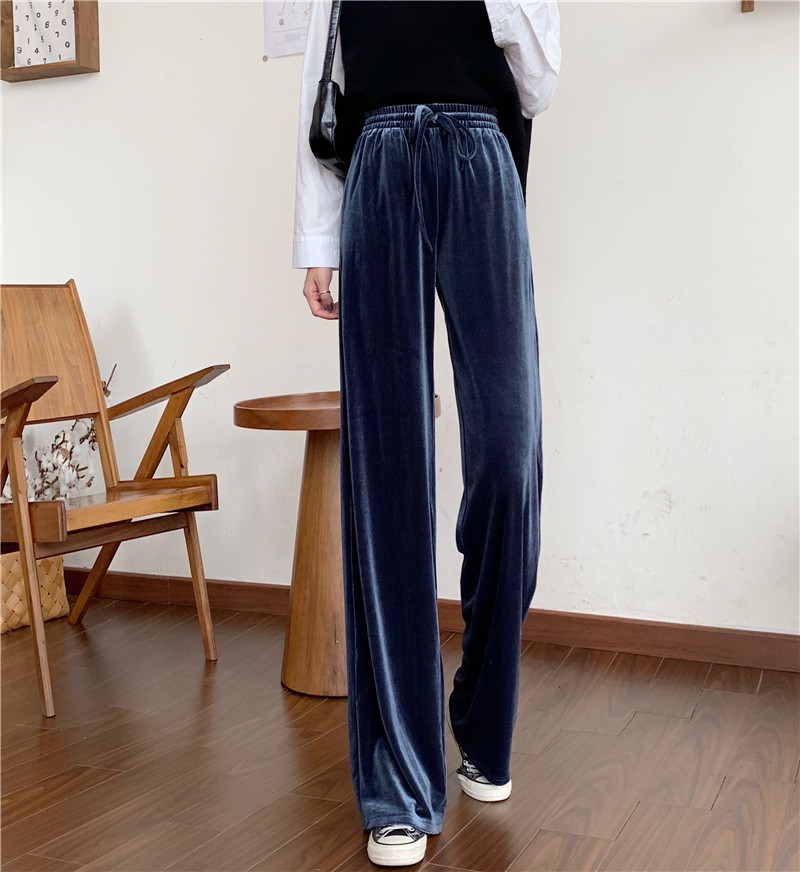 Real shot velvet wide leg pants women's 2021 new autumn and winter show thin drop feeling straight tube high waist loose drop feeling floor pants