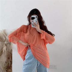 Real shot mesh bottom coat thin long sleeve sunscreen T-shirt women's new style in spring and summer with micro transparent top