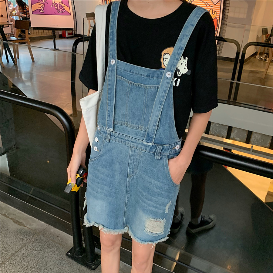 實拍 可調節減齡背帶裙女韓版2021新款春季工裝牛仔背帶裙
