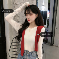 Real shot short long sleeve T-shirt with net red underlay for women