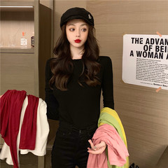 Real shot 2020 autumn new all-around solid color with bottoming top for women's autumn and winter slim fitting long sleeve T-shirt