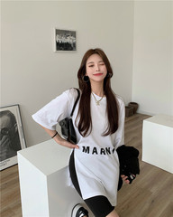 實拍 簡約字母時尚開衩短袖T恤