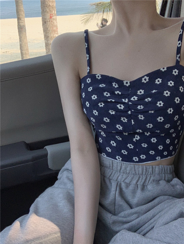 Real shot floral suspender vest for women with new summer 2021 slim fit short sleeveless top