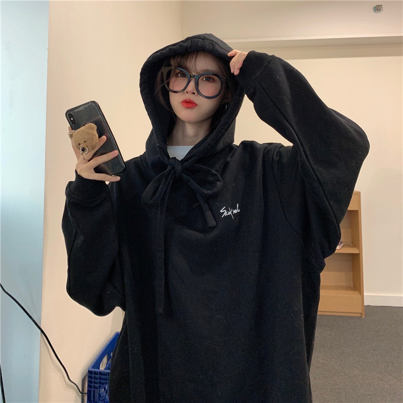 Real shot black hooded sweater women's loose Korean 2021 new spring coat