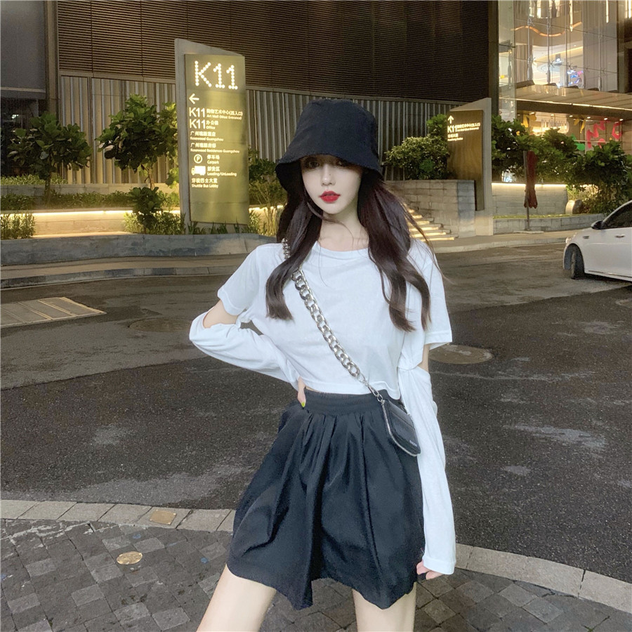 Real photo 2021 new short top with detachable long sleeve T-shirt